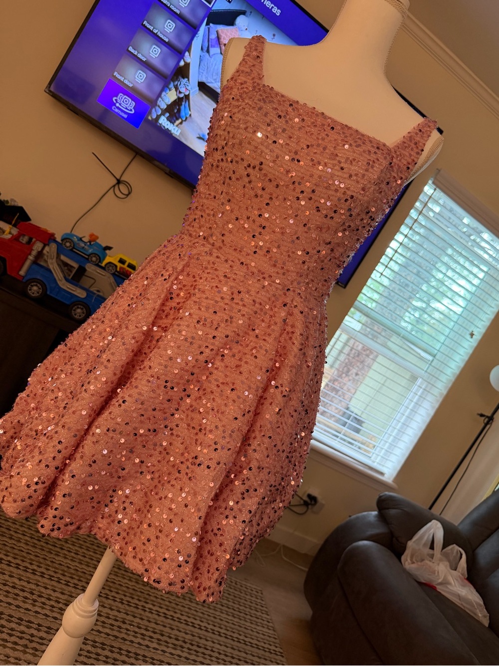 Rose Pink Sequin Party Dress for Teenagers